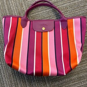 Longchamp Striped Canvas Tote